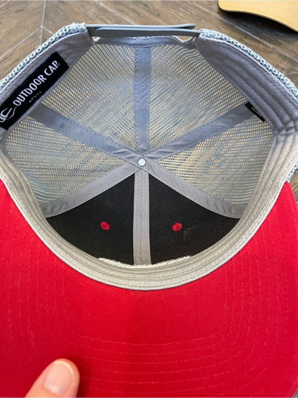 Helena Men’s Red and Gray Mesh Trucker Hat - Picture 5 of 5